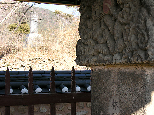 임경업군수 선정비(앞)와 나란히 서 있는 독립운동 기념탑 